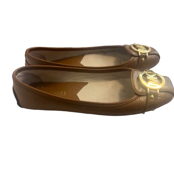 Michael Kors Tan Pebble Leather Fulton Mocs Ballet Flats 6.5 - Picture 9 of 16